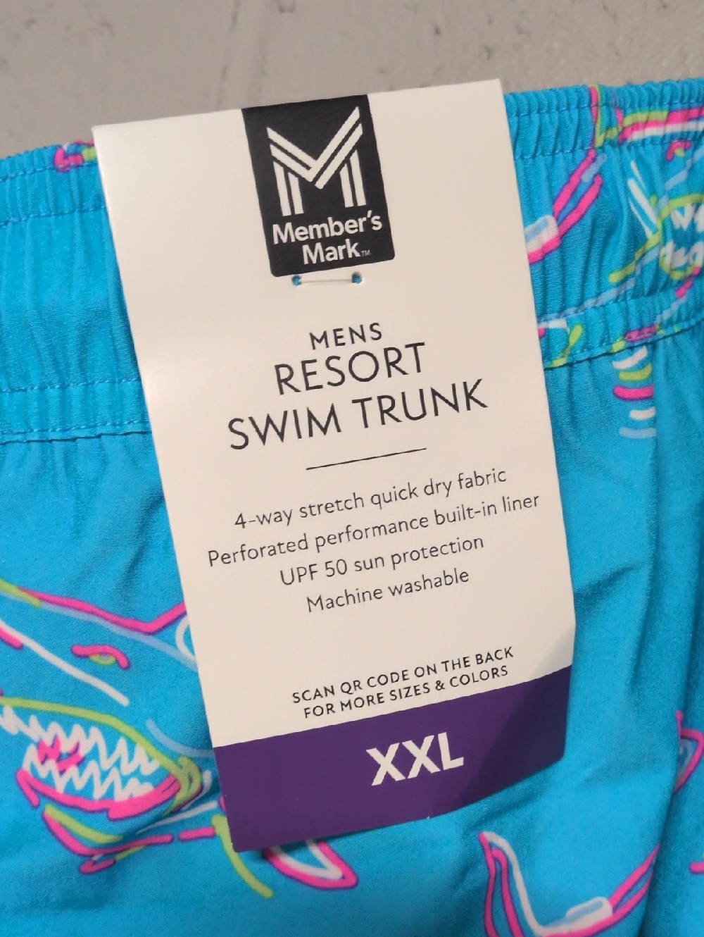 Men's Resort Swim Trunk, Turquoise Shark Print XXL, NWT - Picture 4 of 4